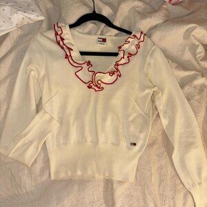 Tommy Hilfiger Women's White and Cream Jumper
